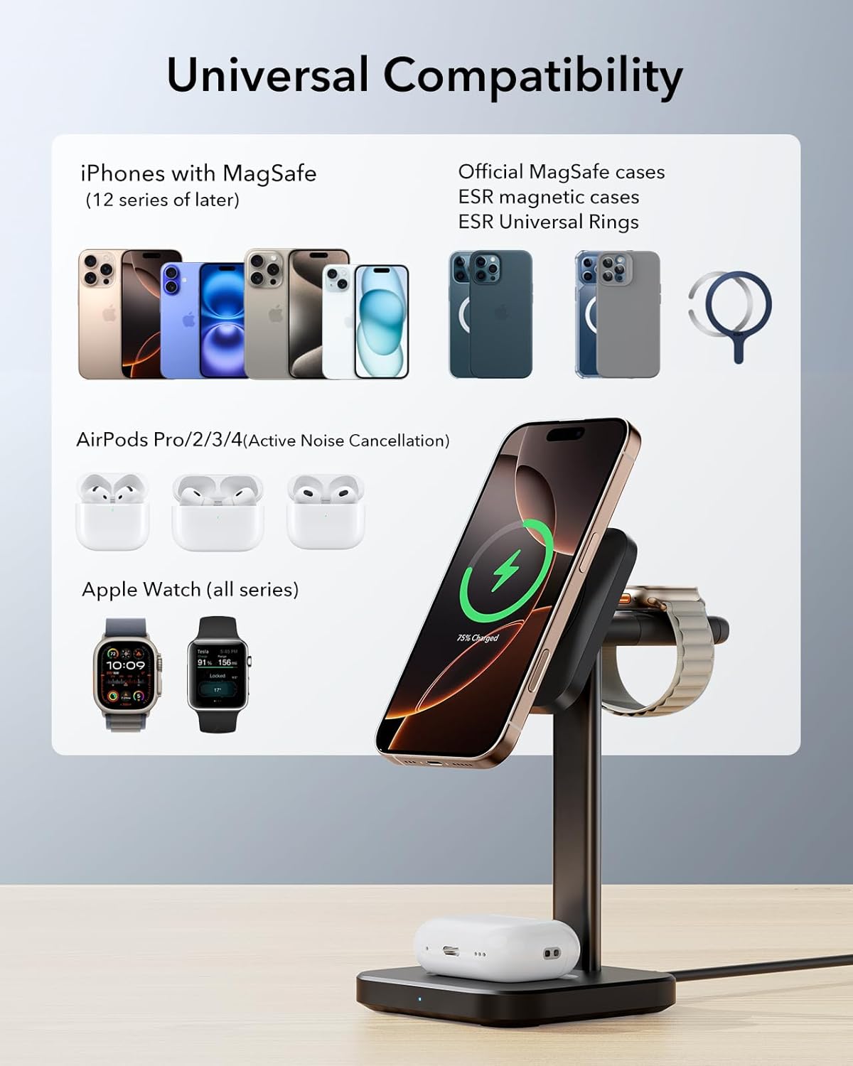  ESR Qi2 3-in-1 Charger Stand Designed for Magsafe